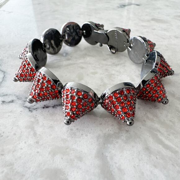 Eddie Borgo Cone Bracelet Sterling Silver Red Crystal Statement Jewelry - Picture 9 of 9